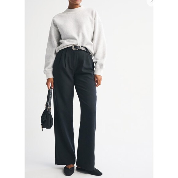 Abercrombie & Fitch Pants - Abercrombie Curve Love A&F Sloane Tailored Wide Leg Pant in Black 25 SHORT
